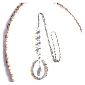 Long Labradorite and moon stone silver necklace